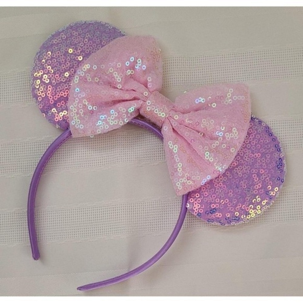 Minnie Mouse Ears Sequined Ear Headband Disney Park Purple Pink blink Adult Ears